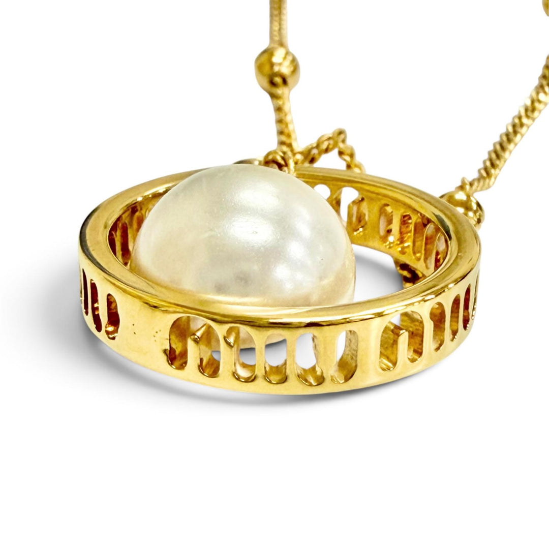 Great MIUMIU Necklace Logo Faux Pearl Chain gold Gold Plated Women 5JC756