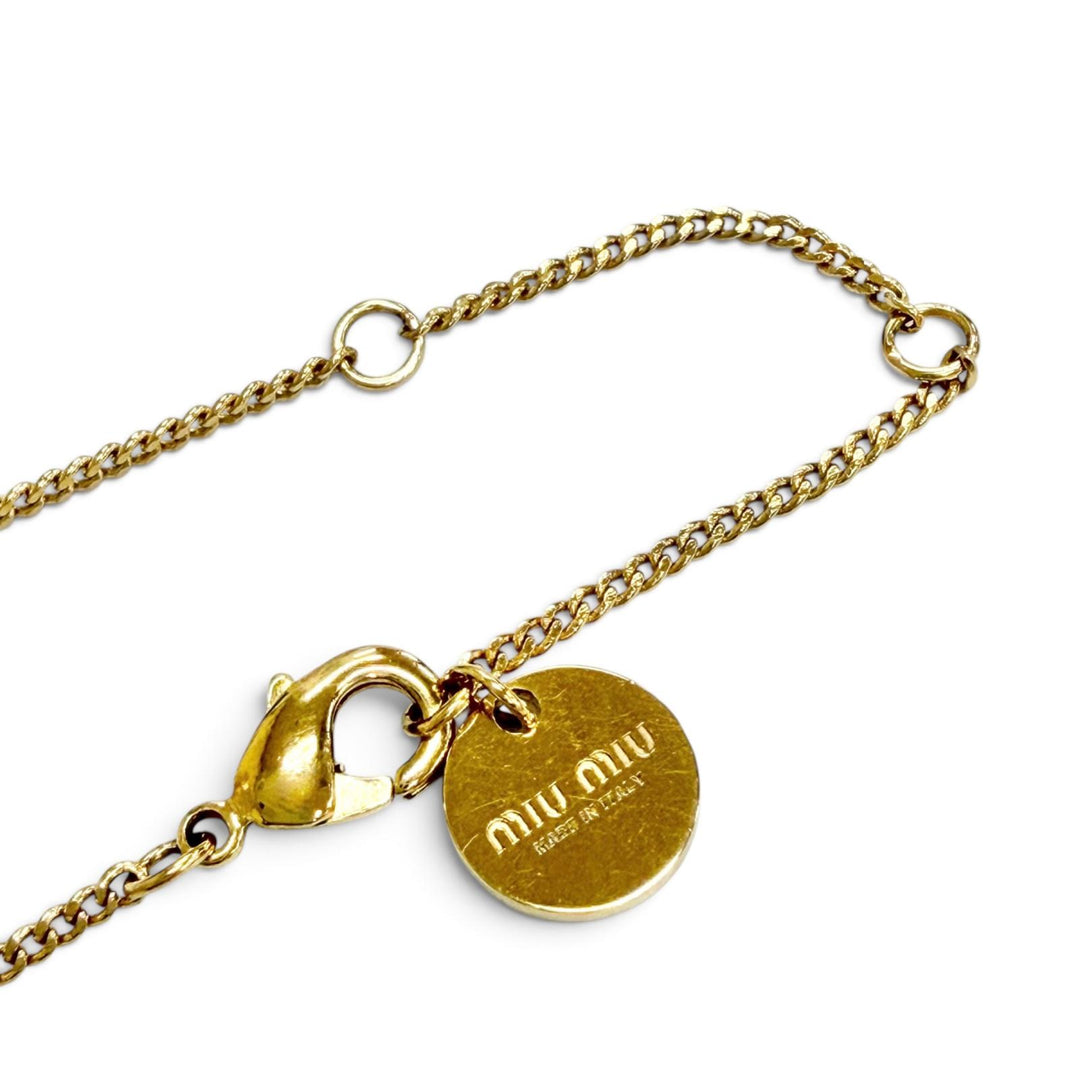 Great MIUMIU Necklace Logo Faux Pearl Chain gold Gold Plated Women 5JC756
