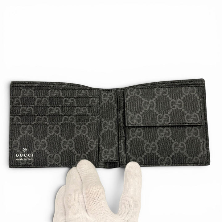Pristine GUCCI Bifold Wallet black leather mens 818946