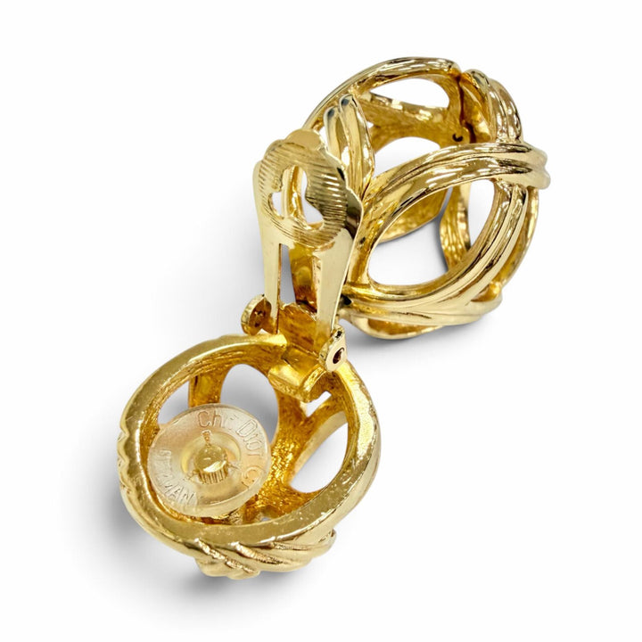 Great Christian Dior Spherical Lattice Design Ball Earring Clip-on, gold
