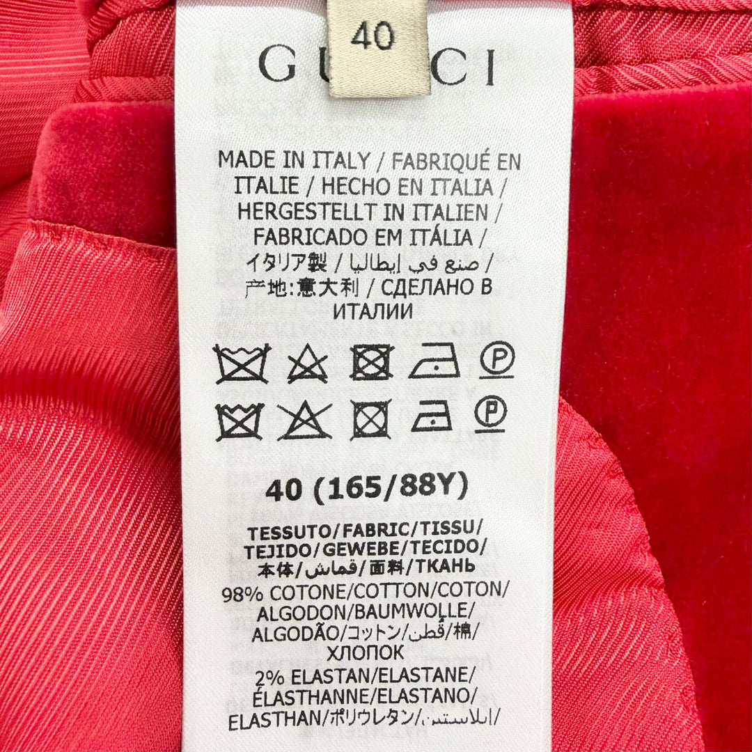 Great GUCCI tailored jacket Velvet peaked lapel single jacket Red 40 673899