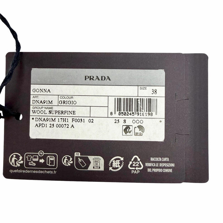 Pristine PRADA Pleated skirt gray wool Women 38 DNA91M