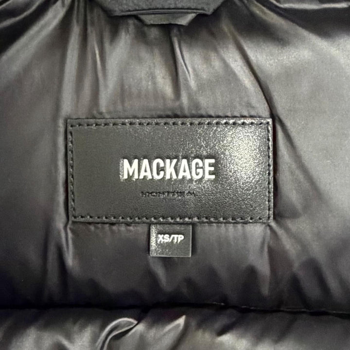 Great MACKAGE Down jacket FREYA Logo patch hooded black Nylon XS 11122246-2A