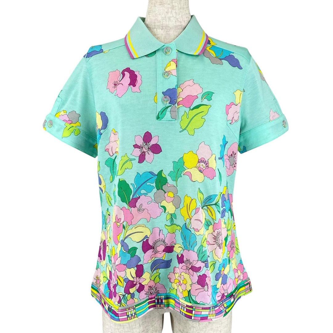 Pristine LEONARD SPORT Short sleeve polo shirt Logo button, flower mesh cotton