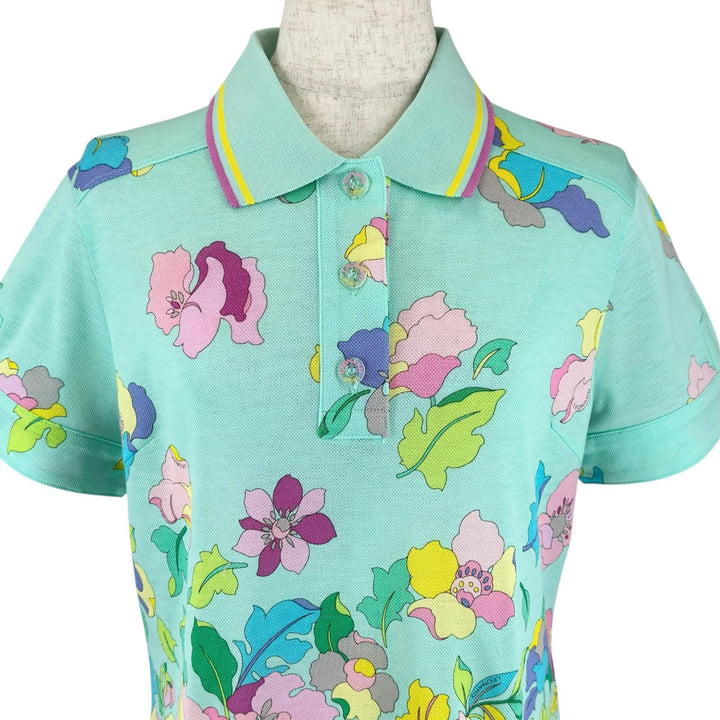 Pristine LEONARD SPORT Short sleeve polo shirt Logo button, flower mesh cotton