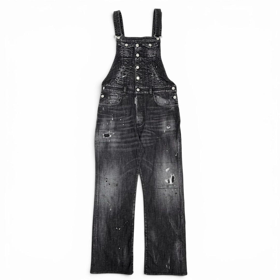 Excellent DSQUARED2 overalls Distressed denim Black series cotton 38 S75FP0152
