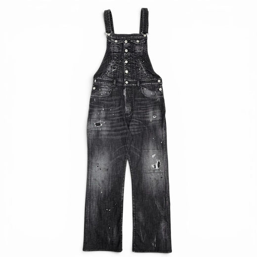 Excellent DSQUARED2 overalls Distressed denim Black series cotton 38 S75FP0152