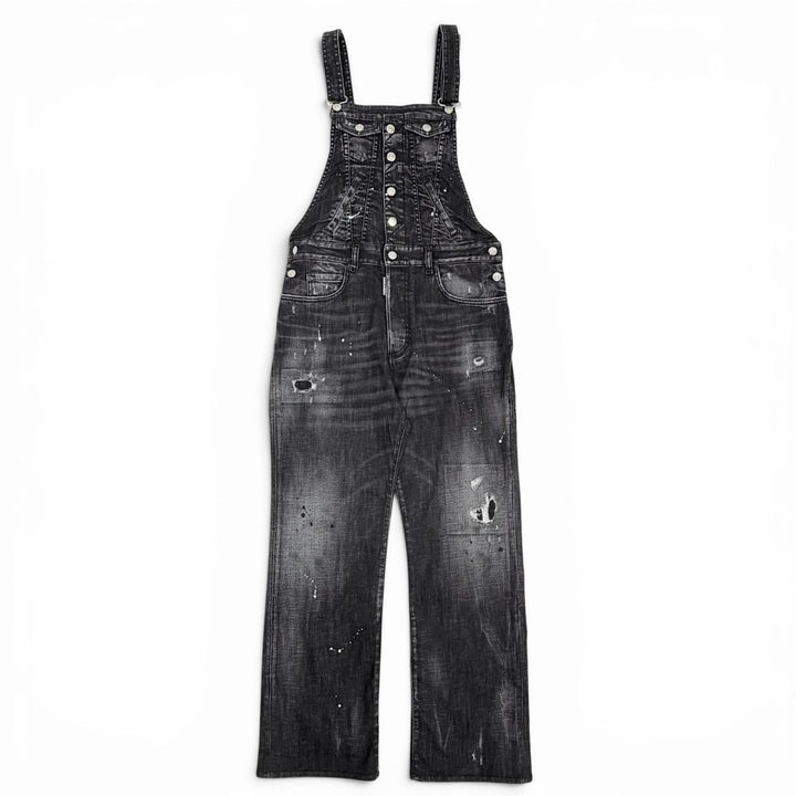 Excellent DSQUARED2 overalls Distressed denim Black series cotton 38 S75FP0152