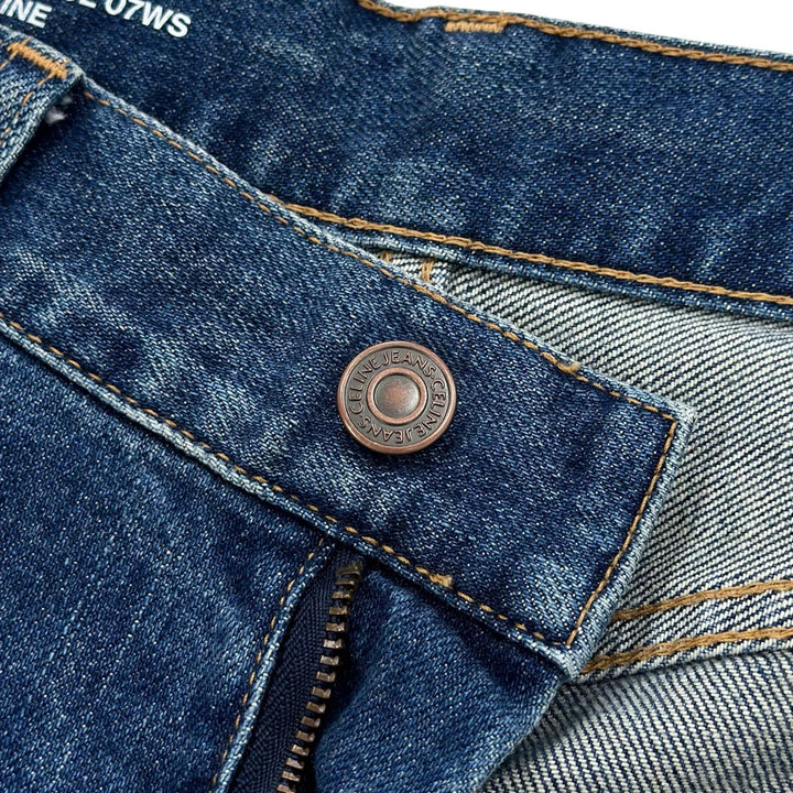 Excellent CELINE Denim pants Logo buttons, washed finish, jeans Indigo Women 28