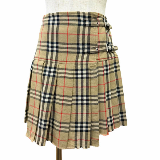 Excellent BURBERRY Nova Check Pattern Pleated Wrap Skirt (Mini Length)38 8025832