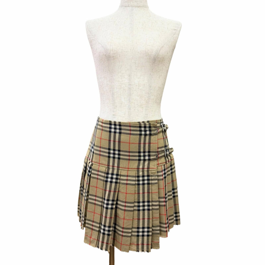 Excellent BURBERRY Nova Check Pattern Pleated Wrap Skirt (Mini Length)38 8025832