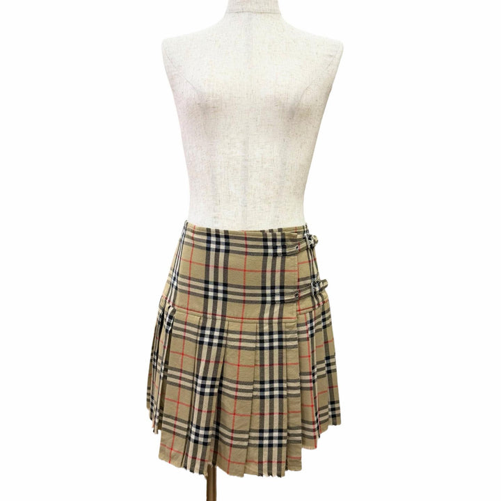 Excellent BURBERRY Nova Check Pattern Pleated Wrap Skirt (Mini Length)38 8025832