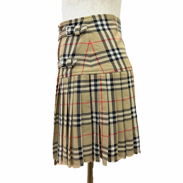 Excellent BURBERRY Nova Check Pattern Pleated Wrap Skirt (Mini Length)38 8025832