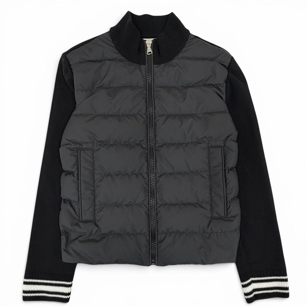Excellent MONCLER Down jacket CARDIGAN TRICOT Logo patch knit panel zip-up black