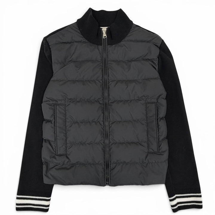 Excellent MONCLER Down jacket CARDIGAN TRICOT Logo patch knit panel zip-up black