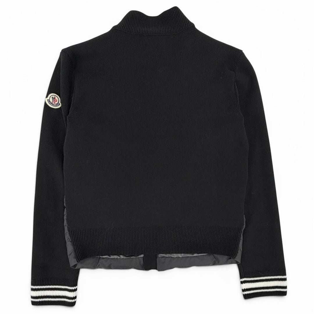 Excellent MONCLER Down jacket CARDIGAN TRICOT Logo patch knit panel zip-up black