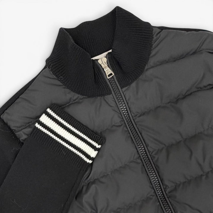 Excellent MONCLER Down jacket CARDIGAN TRICOT Logo patch knit panel zip-up black