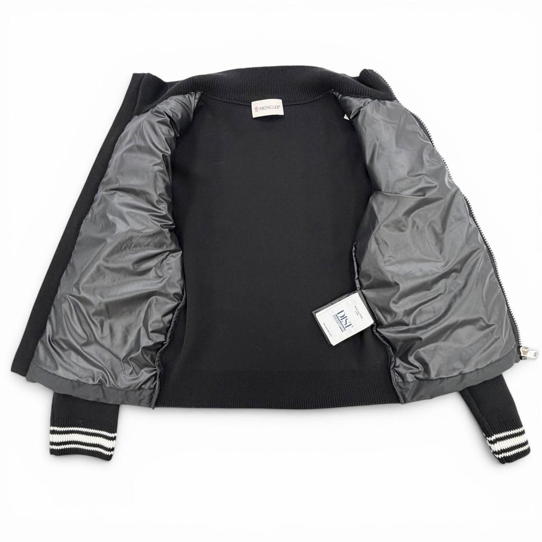 Excellent MONCLER Down jacket CARDIGAN TRICOT Logo patch knit panel zip-up black