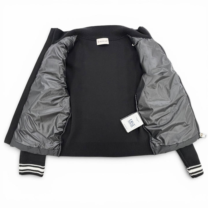 Excellent MONCLER Down jacket CARDIGAN TRICOT Logo patch knit panel zip-up black