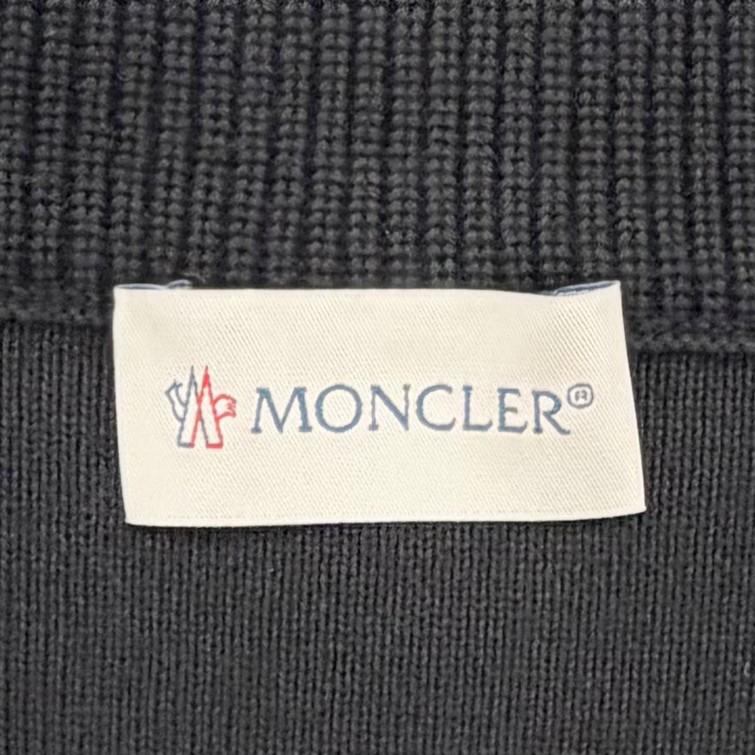 Excellent MONCLER Down jacket CARDIGAN TRICOT Logo patch knit panel zip-up black