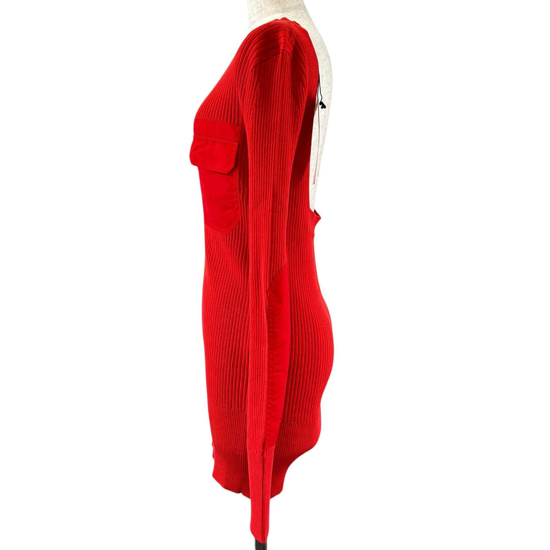 Excellent Sacai knit Nylon docking pocket long rib Red cotton Women 1 21-05552