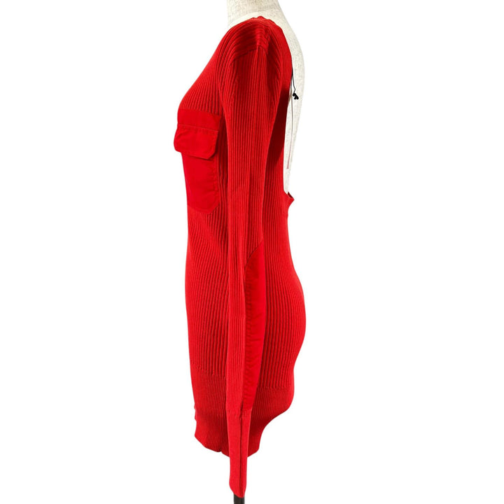 Excellent Sacai knit Nylon docking pocket long rib Red cotton Women 1 21-05552