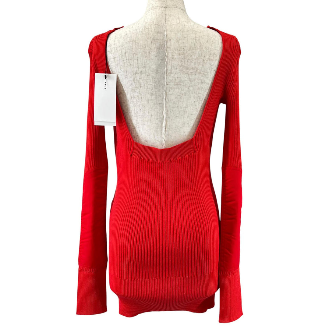 Excellent Sacai knit Nylon docking pocket long rib Red cotton Women 1 21-05552