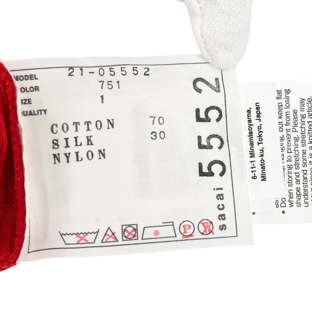 Excellent Sacai knit Nylon docking pocket long rib Red cotton Women 1 21-05552