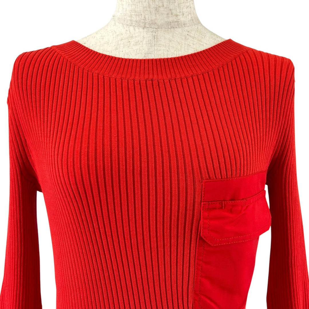 Excellent Sacai knit Nylon docking pocket long rib Red cotton Women 1 21-05552