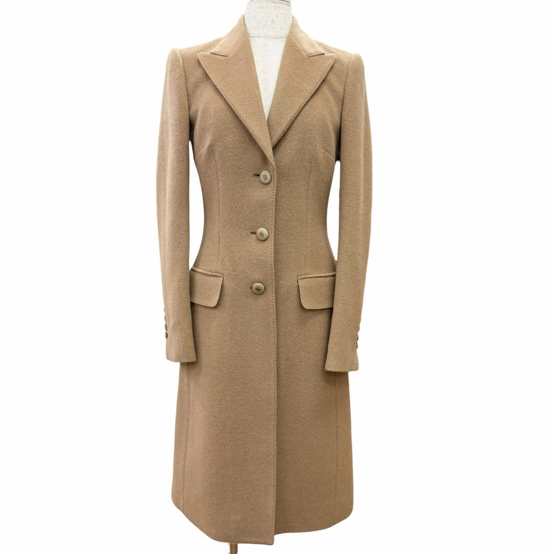 Pristine DOLCE&GABBANA coat Leopard print lining, DG logo Camel 36 F0941T