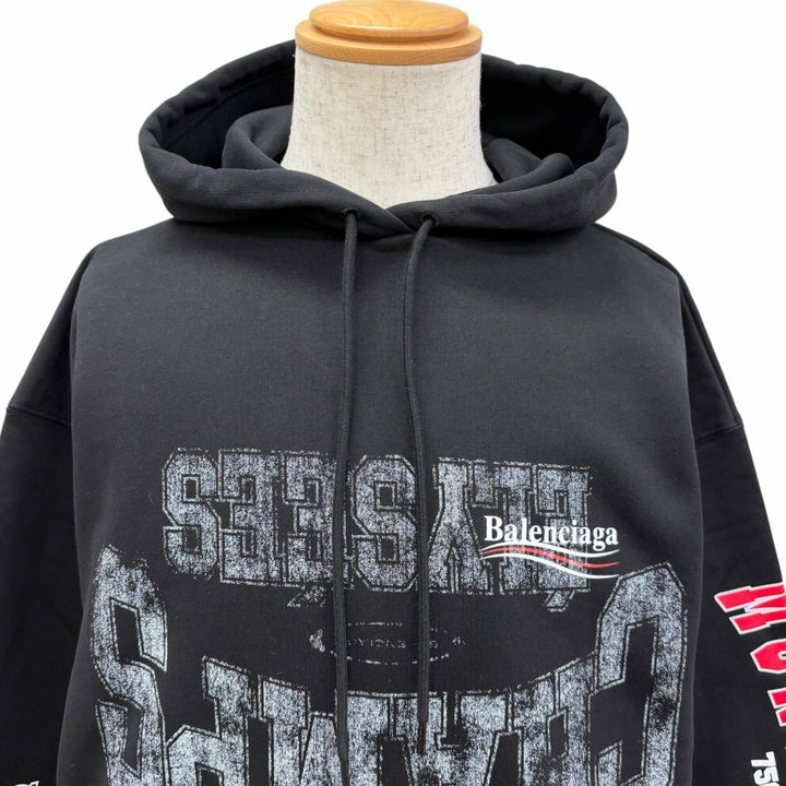 Pristine BALENCIAGA hoodie Campaign logo print pullover black