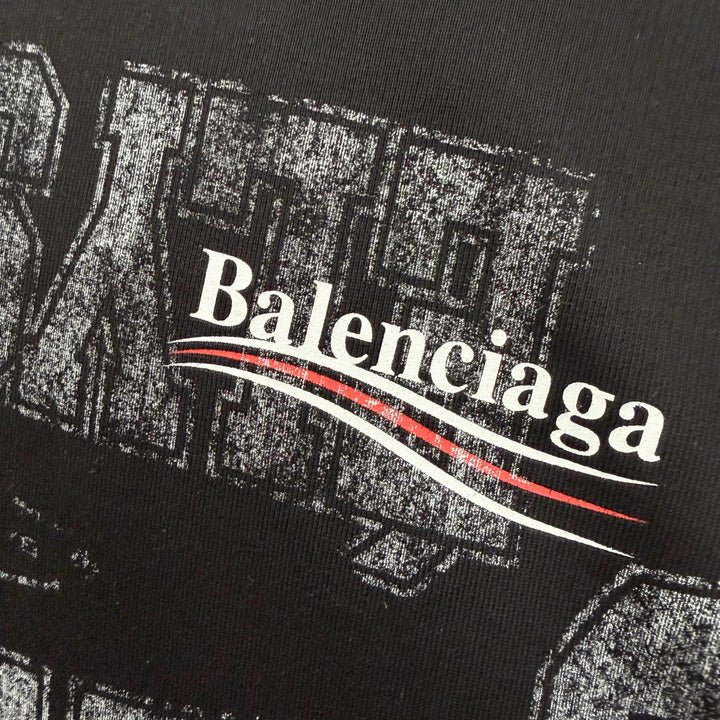 Pristine BALENCIAGA hoodie Campaign logo print pullover black
