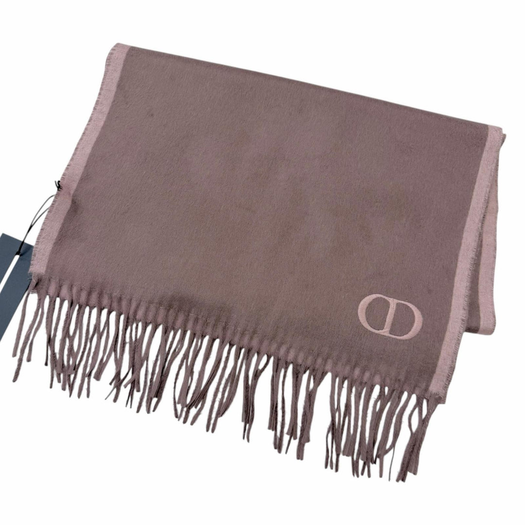 Pristine DIOR Stall CD logo embroidered fringe scarf Pink silk mens 93C0015DH001