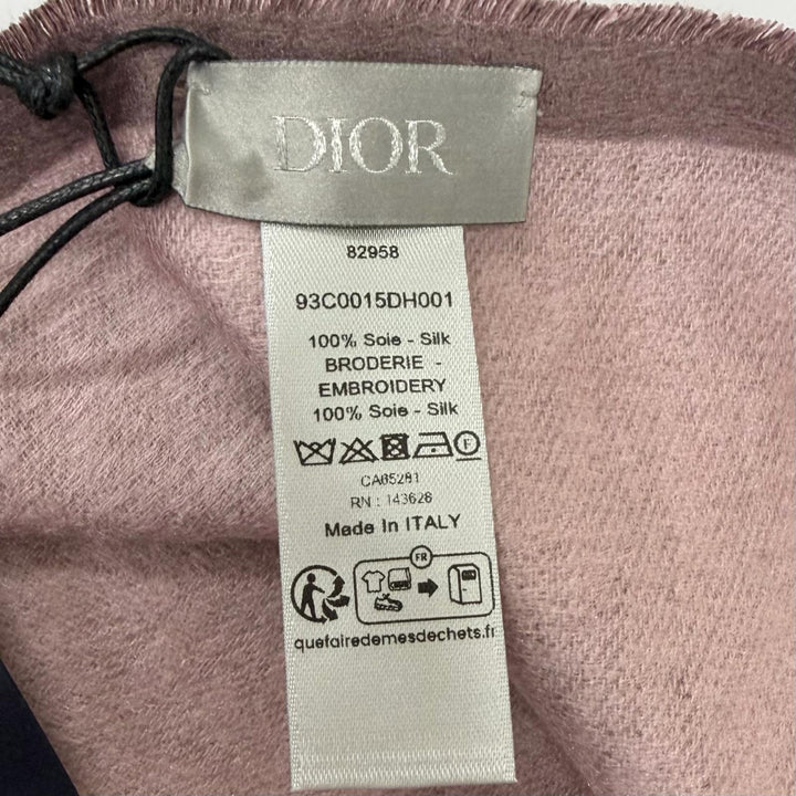 Pristine DIOR Stall CD logo embroidered fringe scarf Pink silk mens 93C0015DH001