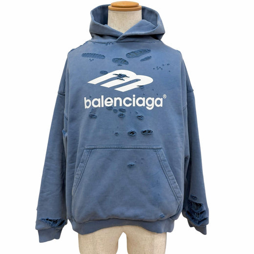 Pristine BALENCIAGA hoodie Destroy Layered Sports Hoodie Light blue