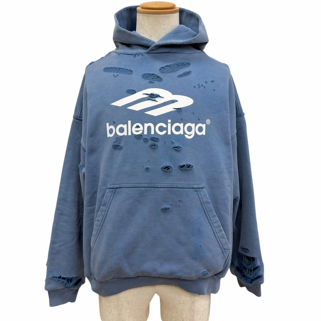 Pristine BALENCIAGA hoodie Destroy Layered Sports Hoodie Light blue