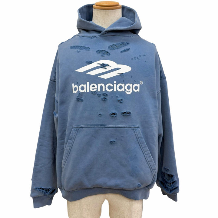 Pristine BALENCIAGA hoodie Destroy Layered Sports Hoodie Light blue