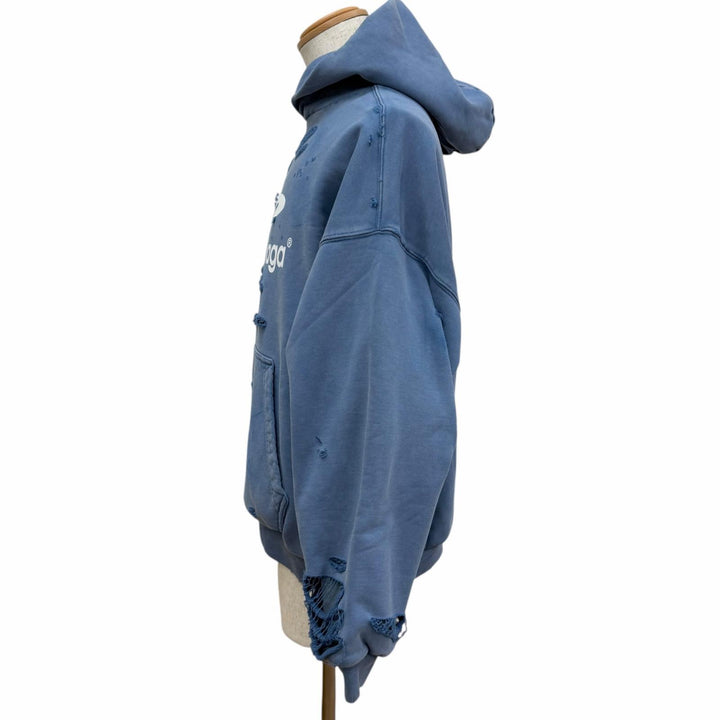 Pristine BALENCIAGA hoodie Destroy Layered Sports Hoodie Light blue