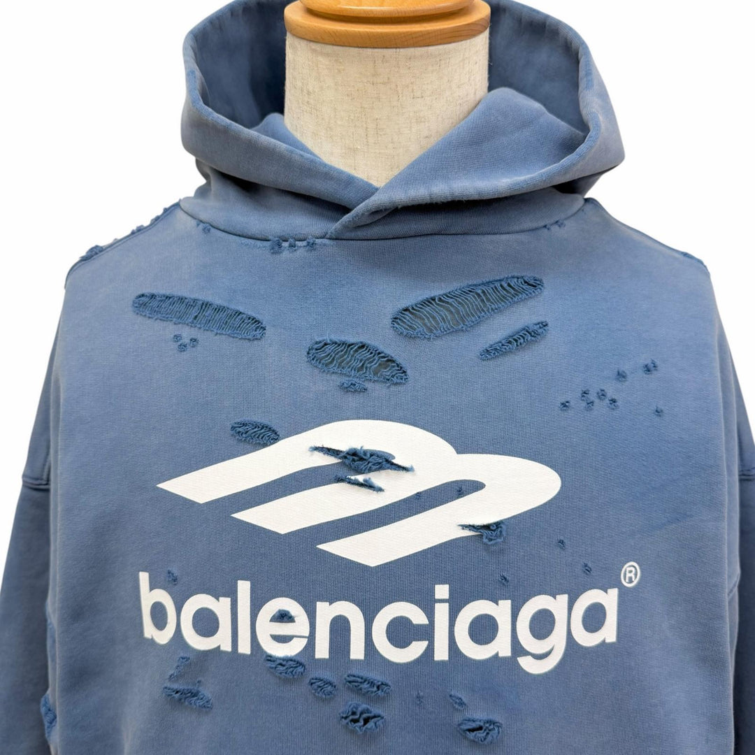 Pristine BALENCIAGA hoodie Destroy Layered Sports Hoodie Light blue