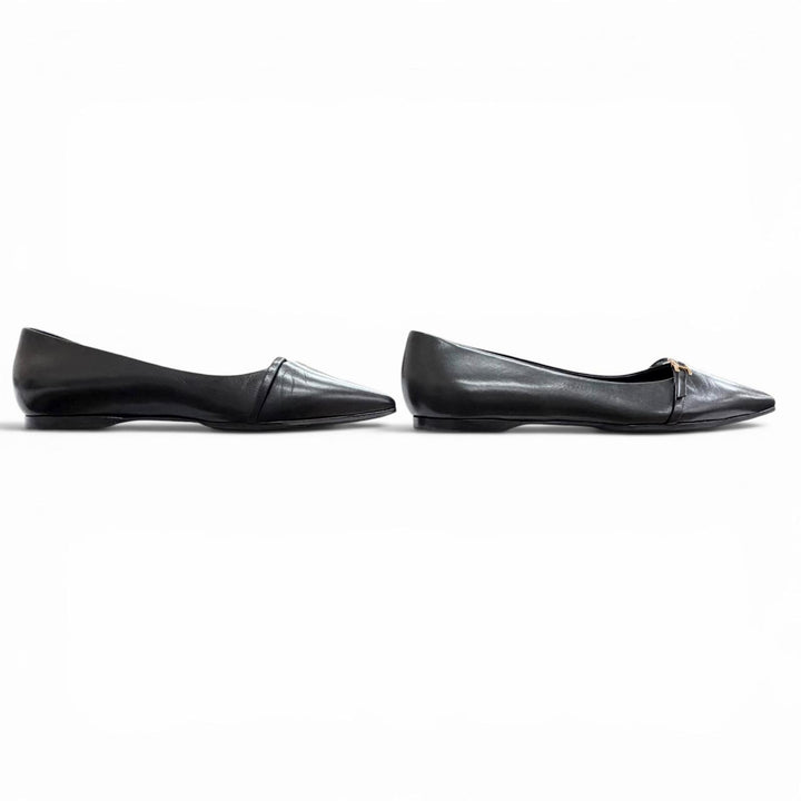Great HERMES pumps Api Buckle Pointed Toe Leather Flats black leather Women 36