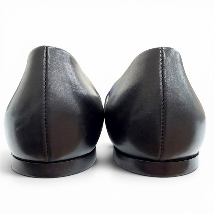 Great HERMES pumps Api Buckle Pointed Toe Leather Flats black leather Women 36