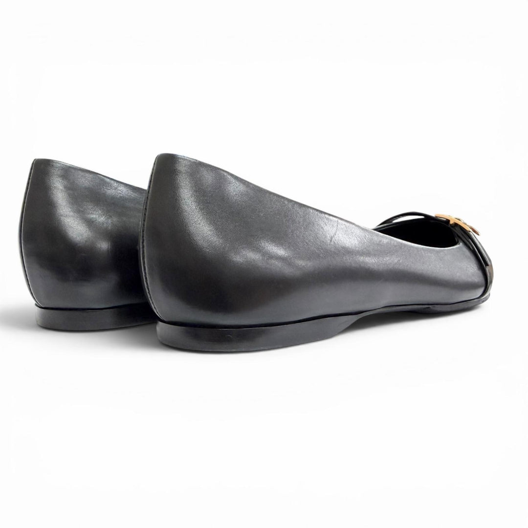Great HERMES pumps Api Buckle Pointed Toe Leather Flats black leather Women 36