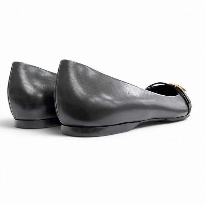 Great HERMES pumps Api Buckle Pointed Toe Leather Flats black leather Women 36