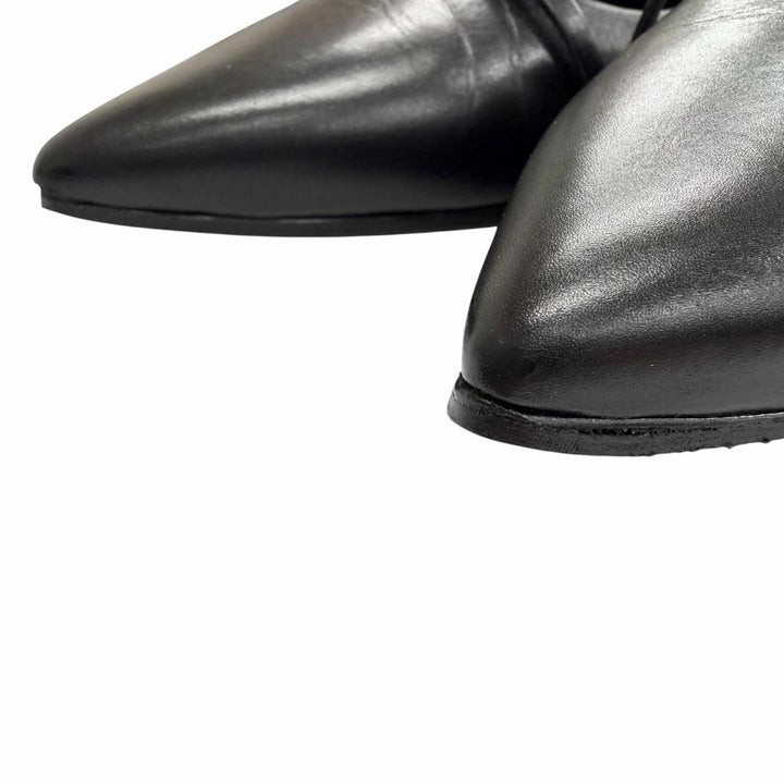 Great HERMES pumps Api Buckle Pointed Toe Leather Flats black leather Women 36