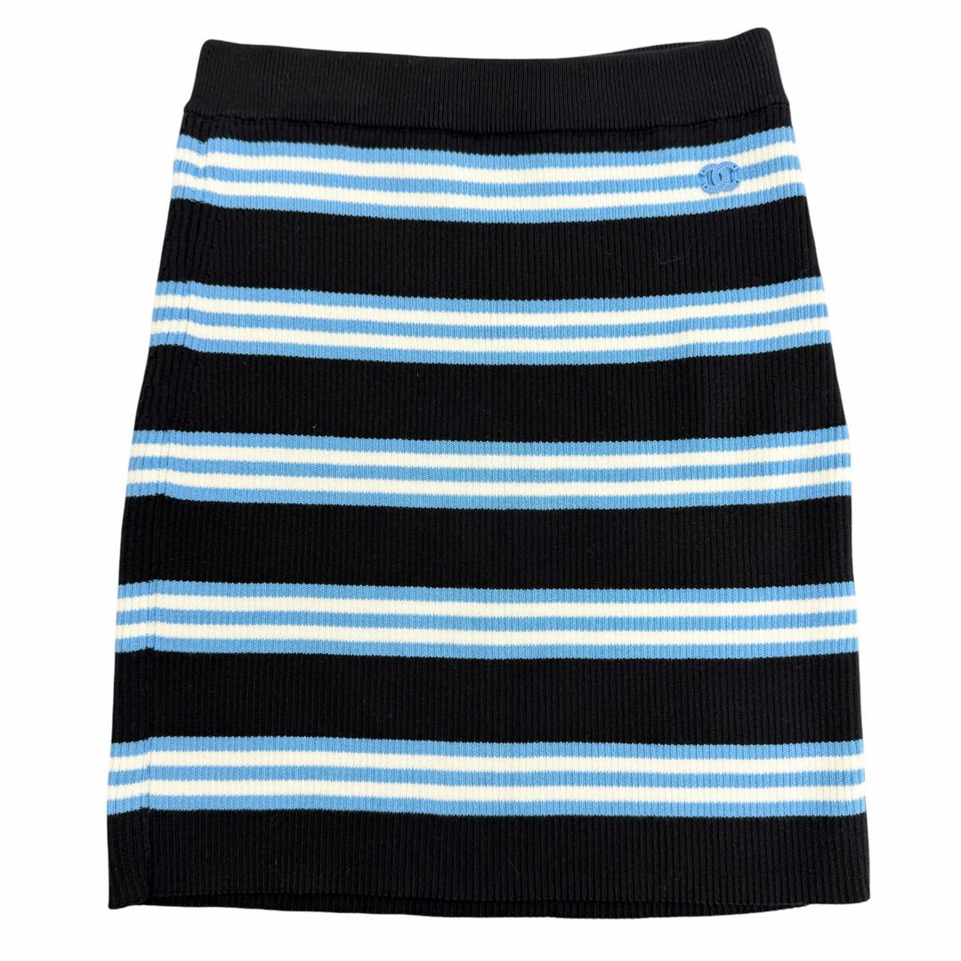 Excellent CHANEL Mini skirt COCO Mark Multi-Border Pattern Knit 34 P77575K11299