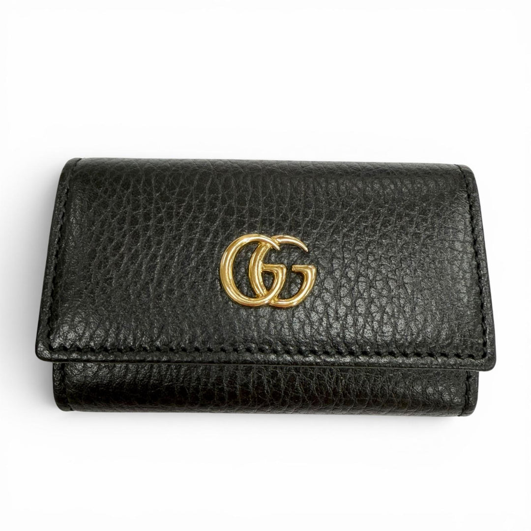 Excellent GUCCI Key holder Double G black leather mens 456118