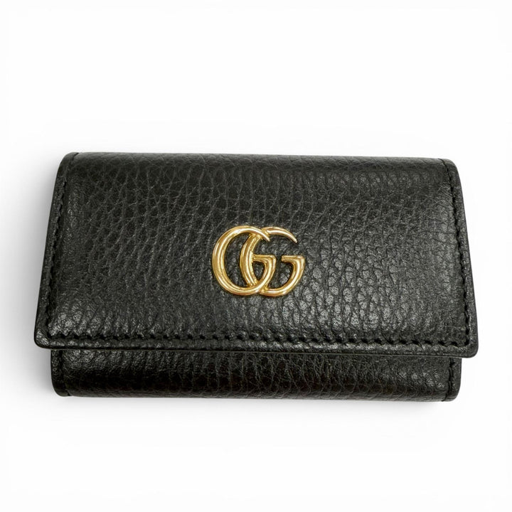 Excellent GUCCI Key holder Double G black leather mens 456118