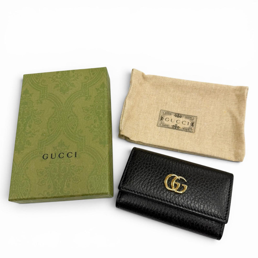 Excellent GUCCI Key holder Double G black leather mens 456118