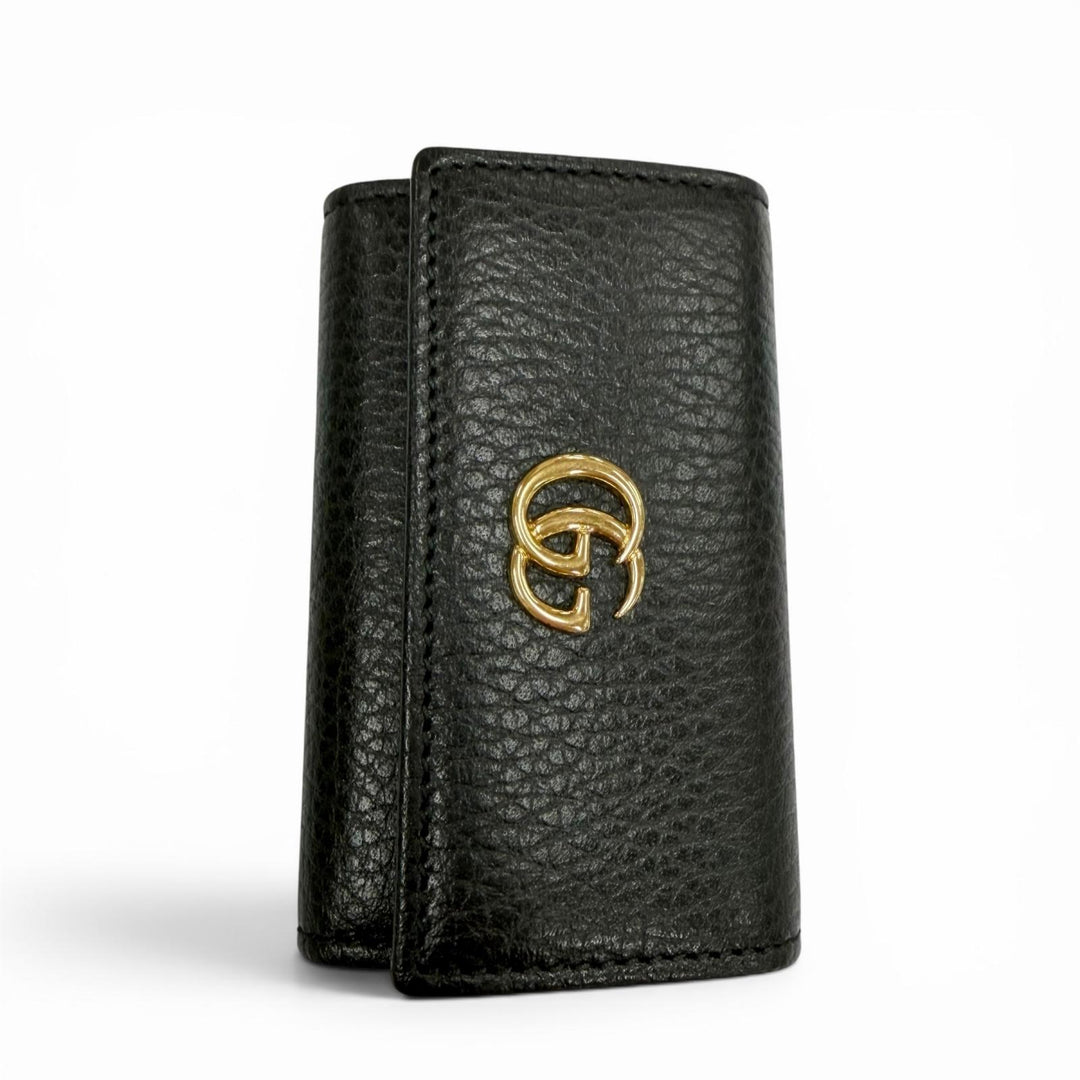 Excellent GUCCI Key holder Double G black leather mens 456118