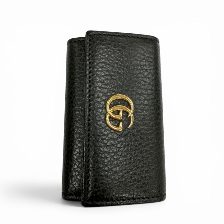 Excellent GUCCI Key holder Double G black leather mens 456118